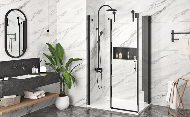 Infinite corner sliding shower door, matte black