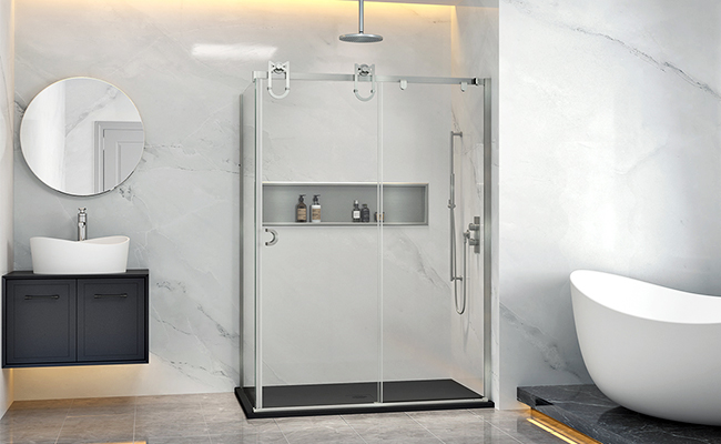 Barn alcove sliding shower door, matte black