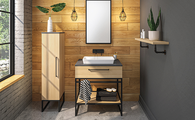 Fuzion bathroom vanity and linen cabinet