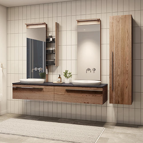 Loft Sweet Home suspended double vanity with two basins and two mirrors and lingerie 