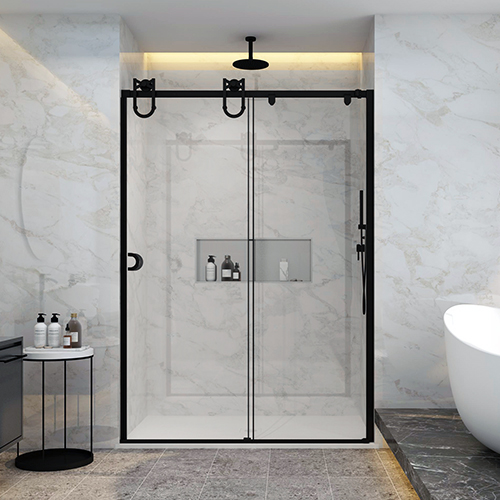 Barn alcove sliding shower door, black