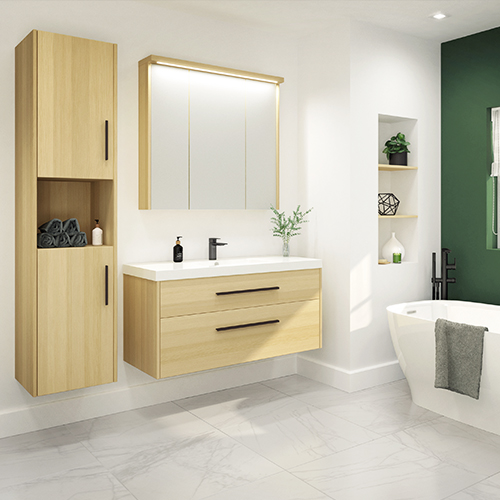 Cubik Quadra Single Vanity with Linen Cabinet and Pharmacy Mirror
