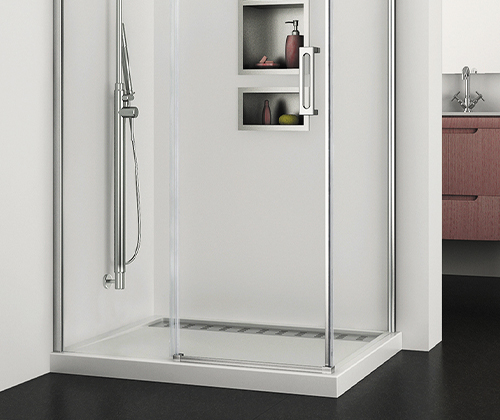 Slate white shower base corner installation