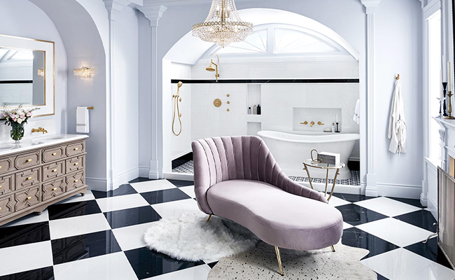 High-end bathroom with Brizo® Invari faucets demonstrating the bathtub-in-shower trend