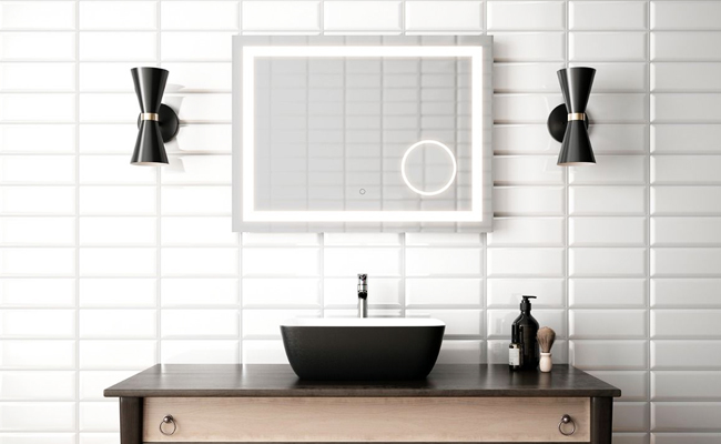 Bathroom mirror with LED lighting from the Effect collection by Kalia