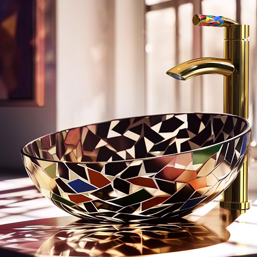 Basin faucet from the H20 collection in gold finish with the handle in the multicolour finish from Rubinet