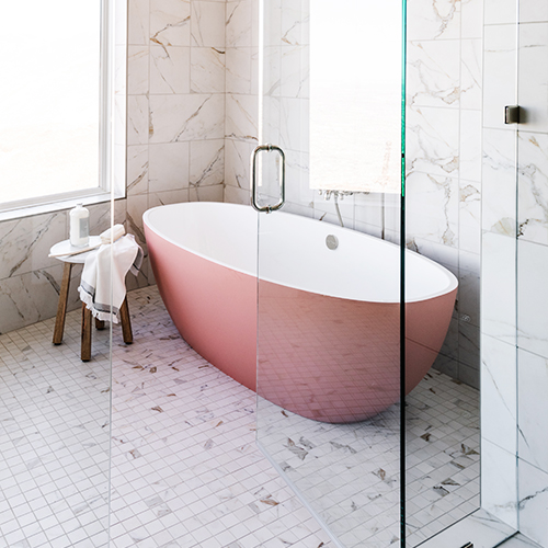 Barcelona freestanding bathtub by Victoria + Albert in matte light pink RAL colour finish
