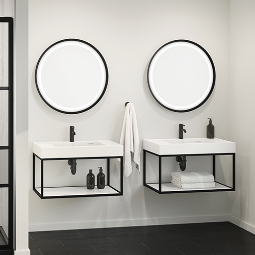 Solis round mirror with high efficiency LED lighting with anti-fog and dimmer from Fleurco