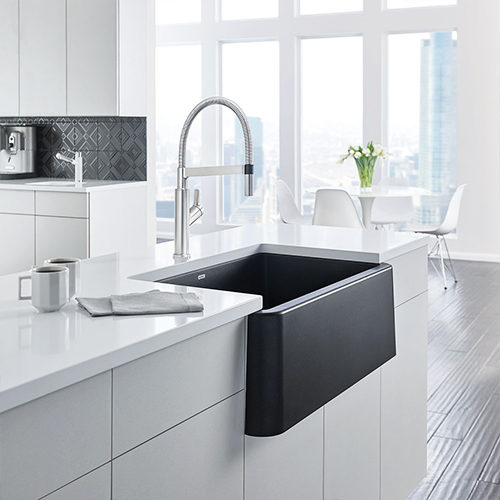 Ikon 33 single bowl Silgranit sink and Blanco Solenta kitchen faucet