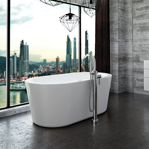 Freestanding bathtub from the Amaze Ovale collection by Produits Neptune with a white finish