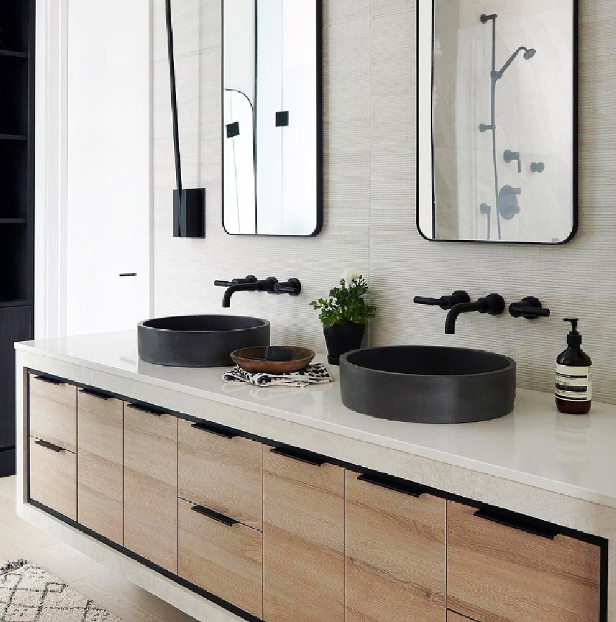 Two round and black top-mount sinks