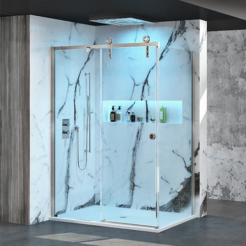 Tron corner sliding shower door, chrome