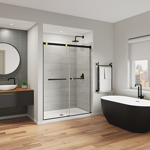 Salle de bain avec douche et baignoire