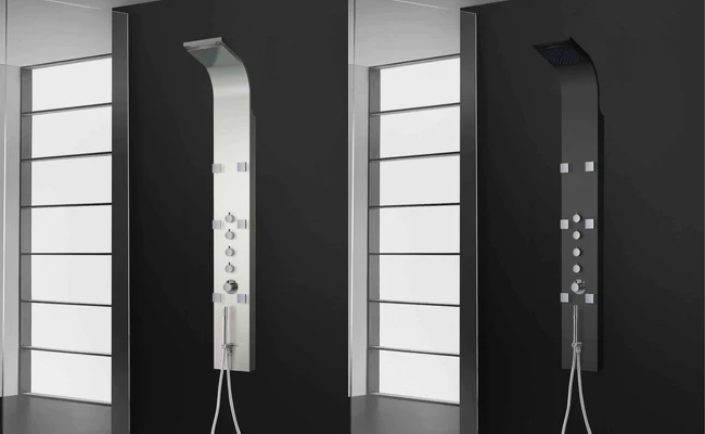 PD-850/SS and PD-850/BKSS Aquamasage® shower columns from PierDeco, Stainless Steel or black