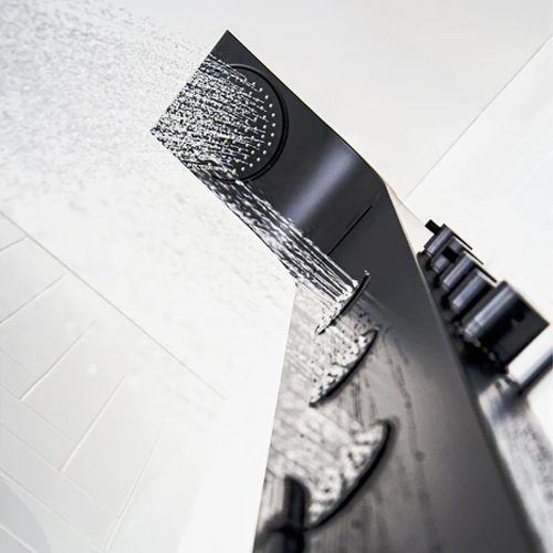 Rain shower head and body spray of the PD-810-S/MBKSS Aquamasage® shower column from PierDeco, black 