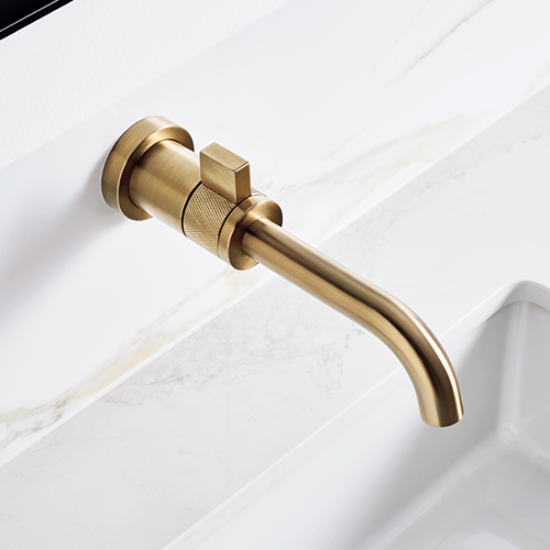 Wall-mount sink faucet in the collection Litze® de Brizo with lever handles, Brilliance® Luxe Gold