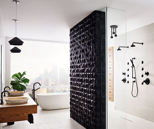 Complete bathroom with luxury faucet in the collection Jason Wu® de BrizoMD, matte black