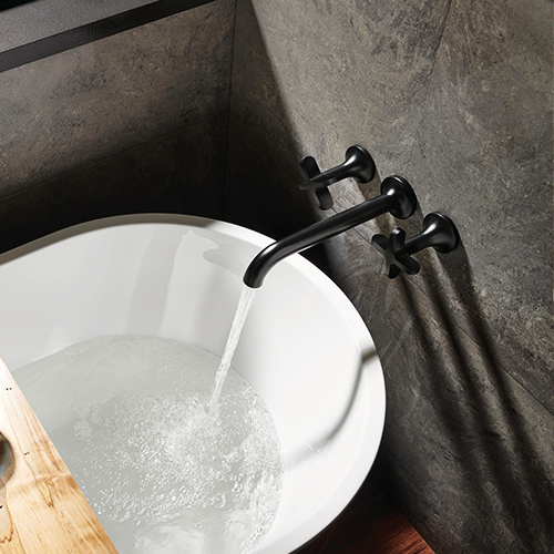 Wall-mount sink faucet in the collection Jason Wu® of BrizoMD with cross handles, black matte