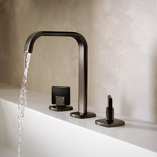 Widespread Lavatory Faucet with Arc Spout in the collection Allaria® of BrizoMD with handles, Onyx Black Brilliance®