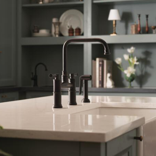 Deck mount kitchen faucet in matte black finish from the Brizo® Artesso collection
