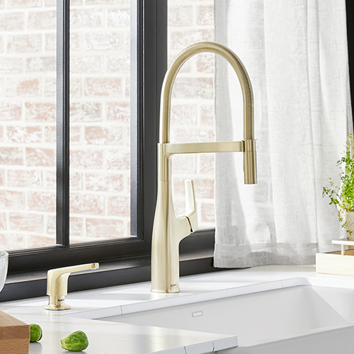 Blanco Rivana semi-professional kitchen faucet in satin gold finish
