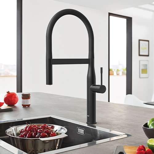 Grohe Essence semi-professional kitchen faucet with matte black finish