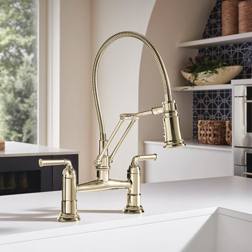 Brizo® Rook Collection Deck Mount Articulating Kitchen Faucet in Polished Gold Finish
