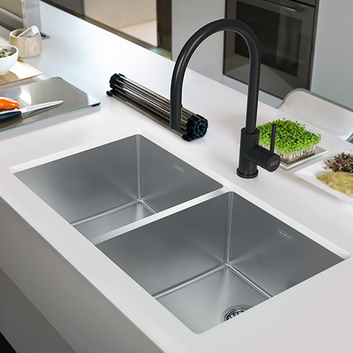 Franke Cube Double Bowl Stainless Steel Sink and Active Plus Faucet