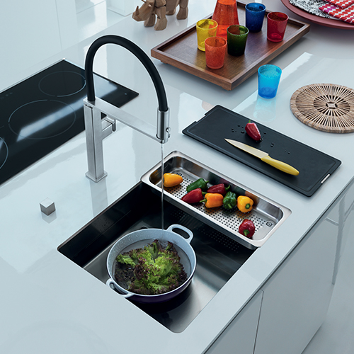 Peak square stainless steel sink with single bowl and Centinox semi-pro faucet from Franke