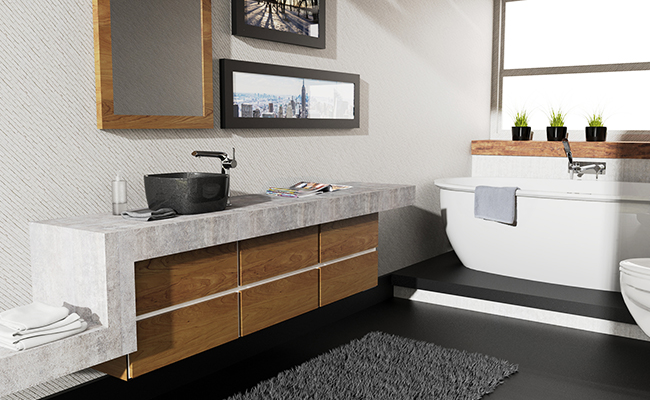 Salle de bain complète comprenant 1 robinet de baignoire installation murale et 1 robinet de vasque collection Nobua au fini chrome