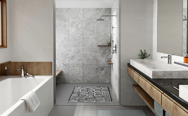 Complete bathroom including one bathtub faucet, one sink faucet and a shower faucet set from the Solara collection in a chrome finish
