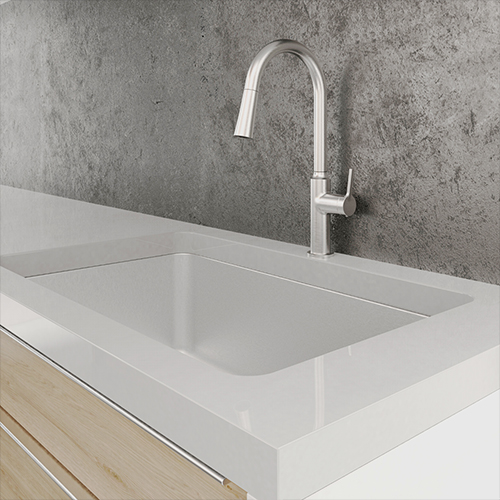 Kitchen faucet from the Solara collection in a stainless steel finish