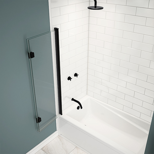 Baignoire avec écran de baignoire Edge Duo pivotant au fini noir mat de MAAX