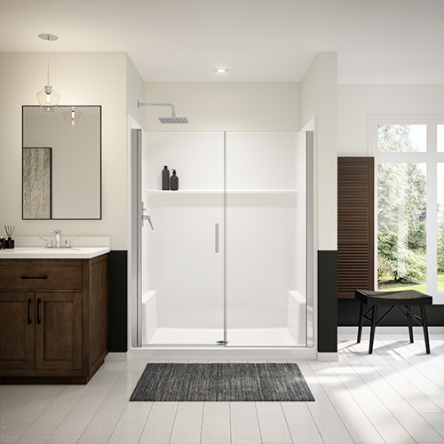 60" x 34" white one-piece shower with center drain from the MAAX Icon collection