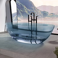 Baignoire autoportante clair en résine.