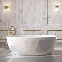Freestanding bathtub with a modern geometric design