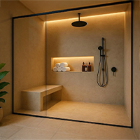 Spa-style wellness shower with black fixtures