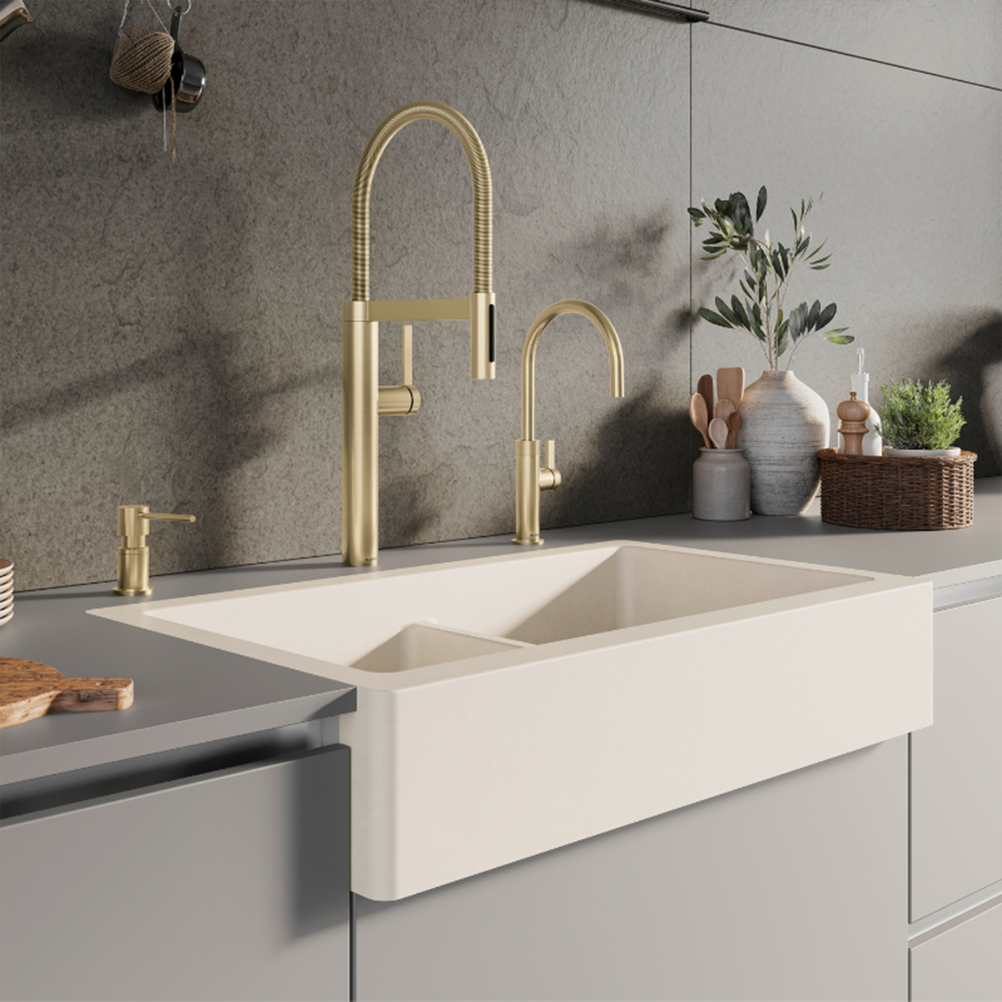 Faucet, bar faucet and soap dispenser.