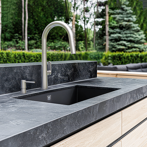 Outdoor kitchen faucet and soap dispenser – Baril kitchen plumbing products from the NOX collection