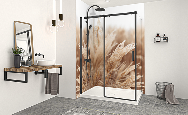 Custom bathroom shower wall and door – Zitta Group bathroom plumbing products, Vague collection