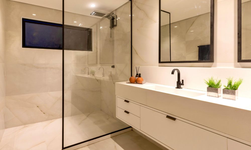 A modern bathroom with seamless wall panels