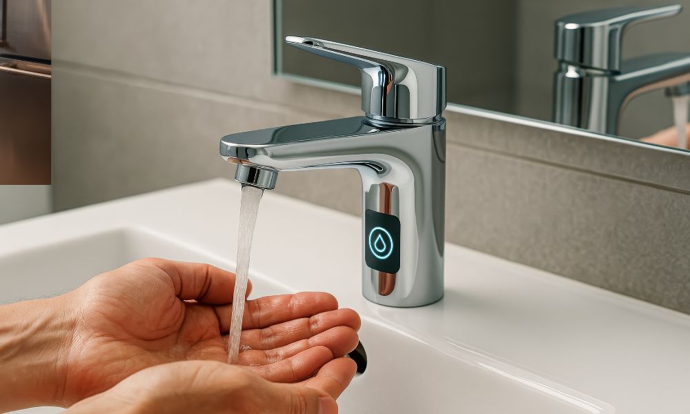 A modern touchless bathroom faucet